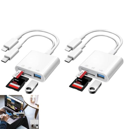 SD/TF/USB Card Reader, 5 in 1Universal Memory Card Reader with USB Adapter Plug and Play, SD Card and TF Card Viewer Supports with Laptop Tablet etc Devices, No App Required (2pcs)