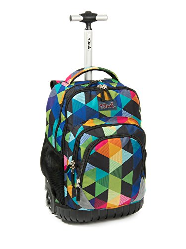 Tilami Rolling Backpack Armor Luggage School Travel Book Laptop 18 Inch Multifunction Wheeled Backpack Students - color: Blue Geometric
