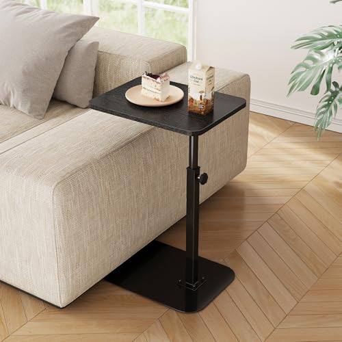 ELYKEN TV Tray Table, C-Shape Couch Desk, 360° Swivel Side Table Height Adjustable, Laptop Stand for Couch Recliner, Small Bedside Tables (Black) - color: Black