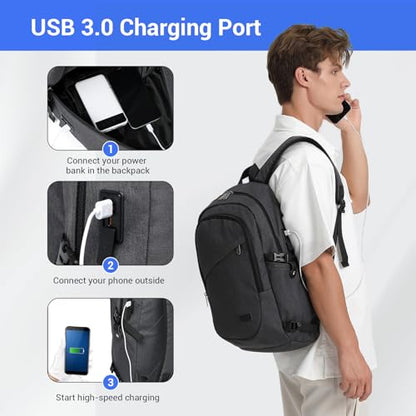 Kono Travel Laptop Backpack with USB Charging Port, Business Anti Theft Slim Sturdy Personal Item Bag, Water Resistant College Computer Daypack for Men & Women Fits 15.6 Inch Notebook, Dark Grey - color: Dark Grey