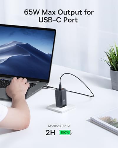 Baseus 65W USB C Wall Charger, 3 Ports Foldable GaN Charger, Fast Charger Block for iPhone 15/14/13/Pro Max/SE/XR/XS, Galaxy S22+/S22, MacBook Pro/Air, iPad, Laptops, Pixel, Steam Deck - color: 65W