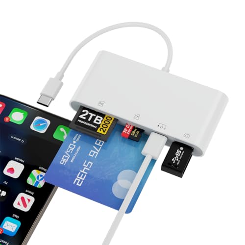 5-in-1 Multi USB C SD/TF/Smart Card Slot+USB OTG Memory Card Reader for iPhone 16/iPad Pro，DOD Military Common Access CAC Smart ID Card Reader for iPhone 16 15/iPad Pro/Mac/Samsung/Laptop/Tablets - color: white