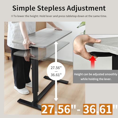 lumizone Foldable Overbed Table with Wheels Bedside Desk White | Adjustable Height 27.56"-36.61" Rolling Hospital Bed Table with Casters Medical Tray for Home Use Desk Over the Bed - color: White