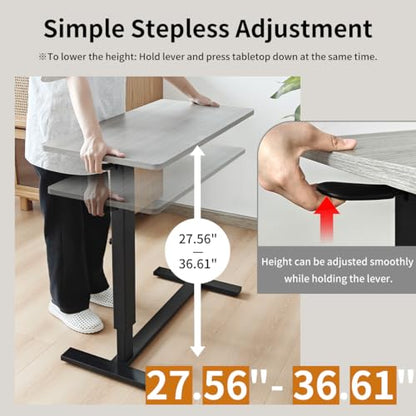 lumizone Foldable Overbed Table with Wheels Bedside Desk White | Adjustable Height 27.56"-36.61" Rolling Hospital Bed Table with Casters Medical Tray for Home Use Desk Over the Bed - color: White