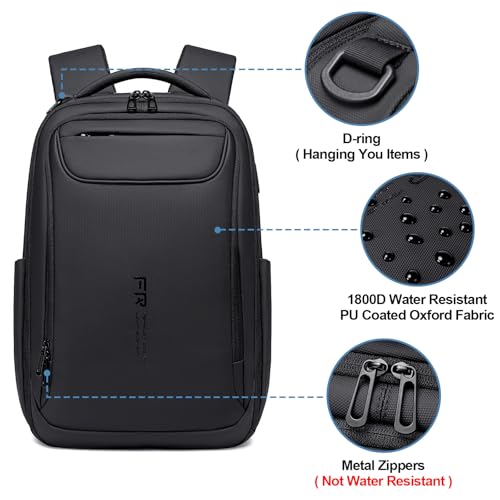 FENRUIEN Business Backpack for Men,Water Resistant Tech Backpack with Charger,Black Laptop Backpack 15.6 Inch - size: Standard