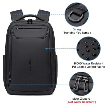 FENRUIEN Business Backpack for Men,Water Resistant Tech Backpack with Charger,Black Laptop Backpack 15.6 Inch - size: Standard