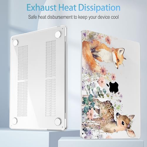 Mektron for 2026/2025/2024/2023 MacBook Air 15 INCH M5 A3448 /M4 A3241 /M3 A3114 /M2 A2941 Case, Printed Plastic Hard Shell Cover with 15.3" Liquid Retina Display Touch ID, Fox and Deer - color: Fox and Deer