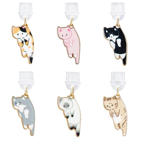 CREATCABIN 6Pcs Kindle Dust Plug Charm Cat Type C Anti Dust Plugs Type C USB C Dust Plug Port Cover Cap Accessories with Enamel Pendants Compatible for Phone Dirt Protector Book Lover Women - style: Cat-02