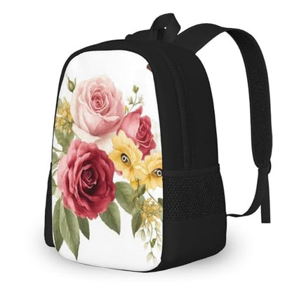 Fashion Computer Bag, Durable Travel Laptop Backpack, Water Resistant College Bag For Women Men Flower Shabby Chic Roses Buds Leaves Tulips Floral Butterfly - color: Color568