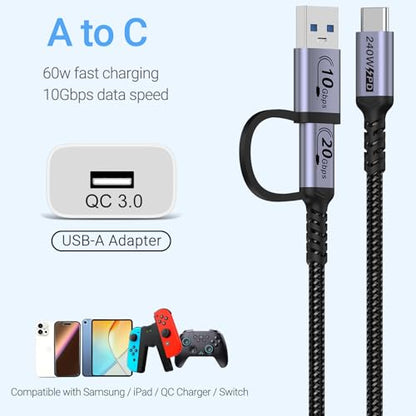 20Gbps Android Auto USB C Cable 1ft 2pack，2-in-1 USB C CarPlay Cable | 240W Fast Charge 20Gbps Data Transfer , Compatible with iPhone 17 15 Pro Max, Galaxy S23, Pixel 9 Pro XL - color: Silver, size: 1ft,1ft