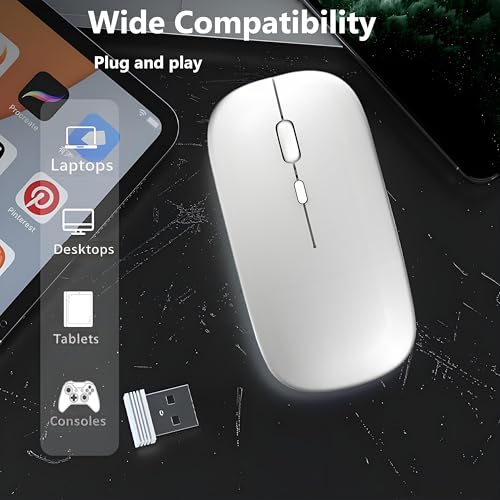 Battery Wireless Mouse, 2.4G Noiseless Mouse with USB Receiver - Slim Portable Computer Mice, 3 DPI Quiet Silent Optical Laptop Mice for PC, Tablet, Laptop Notebook Computer- Silver - color: Silver 03