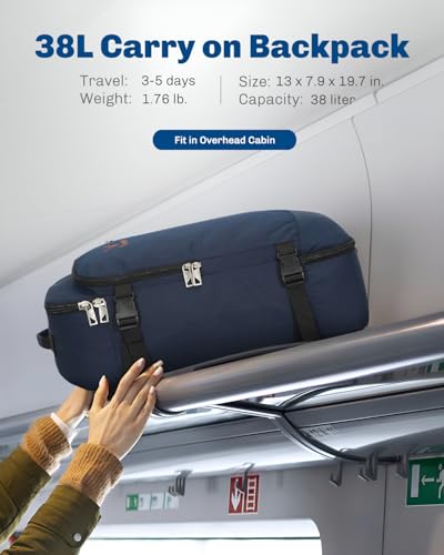 Carry on Backpack 38L Large Travel Backpack for Women Flight Approved Weekender Bag Laptop Backpack Men 15 inches Dark Blue - color: Dark Blue