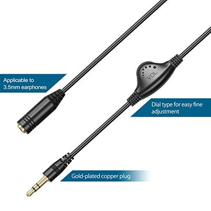 PChero 3.5mm Headphone Extension Cable with Volume Control, 3.3FT | Male to Female, Stereo Audio Jack Extender Aux Extension Adapter Cord, for Headset Earphones Smartphones Tablets MP3 Players - size: 3.3 ft, 1 Pack