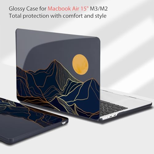 Teryeefi Compatible with MacBook Air 15 inch Case A2941 M2 A3114 M3 Release 2023 2024,Design Pattern Slim Cover + Keyboard Cover + OTG Adapter for 15.3 inch MacBook Air Liquid Retina, Mountain Line - color: Mountain Lines