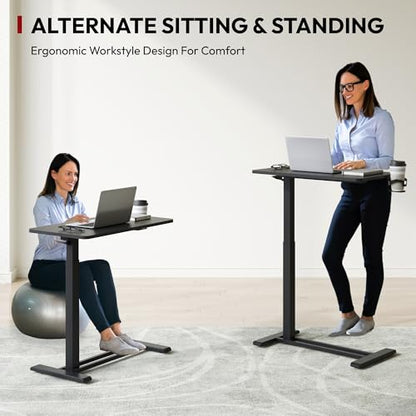 SANODESK Mobile Standing Desk with Hidden Wheels,Pneumatic Laptop Desk Rolling Computer Cart Movable Height Adjustable Small Sit Stand Desk for Home Office(27.6" W x 15.7" D, Black) - color: Black, size: 28x16