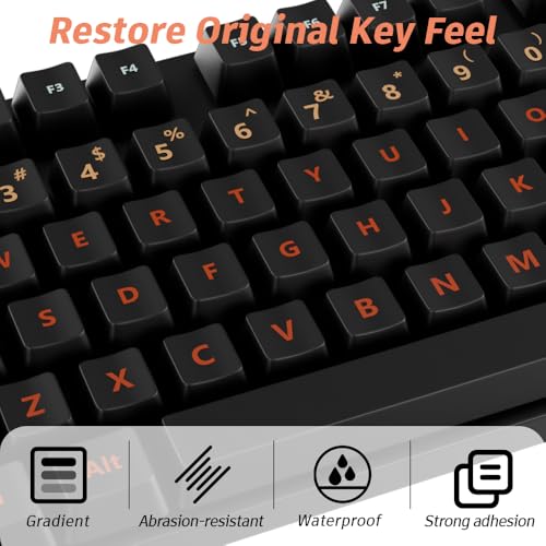ProElife Gradient Keyboard Letter Stickers with Tweezer, Full-Key, Orange | English Transfer Printing Peel-Off Film, Leave English Letters on Keys, Keyboard Letters Replacement Stickers for Desktop - color: Orange