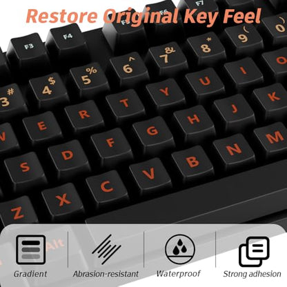 ProElife Gradient Keyboard Letter Stickers with Tweezer, Full-Key, Orange | English Transfer Printing Peel-Off Film, Leave English Letters on Keys, Keyboard Letters Replacement Stickers for Desktop - color: Orange