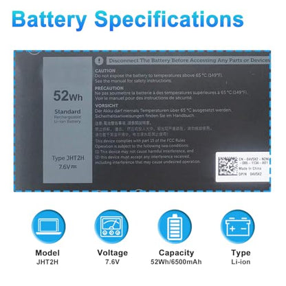 52Wh JHT2H Laptop Battery for Dell Latitude 7310 7410 Latitude 7410 Chromebook Enterprise Series P34S P34S001 4V5X2 Y7HR3 35J09 HRGYV WY9MP XMV7T 009YYF 7CXN6 T3JWC XMT81 0YJ9RP XMV7T K36KR - size: 10.43*4.25*0.20inch JHT2H