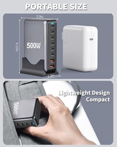 500W USB C Fast Charging Station Hub, 8 Port HUB Fast Charging Brick for Multiple Devices,PD PPS 100W Wall Charger Compatible with MacBook Pro/Air/All iPad iPhone 16/15, for HP Dell Lenovo Acer Laptop