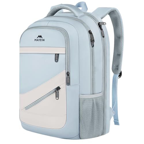 MATEIN Large Nursing Backpack, Stylish 30L Laptop Backpack for Teacher Work | Padded Computer Compartment, Water Resistant, Organized Pockets, Trolley Sleeve, Anti Theft Pocket, For Business Commute - color: Blue Beige, size: 17 Inch