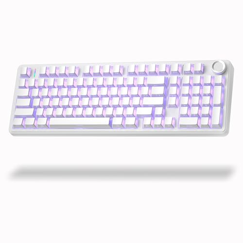Aula F99 Pro Wireless Silent Mechanical Keyboard with Knob,Tri-Mode 2.4GHz/BT5.0/USB-C Hot Swappable,Pre-lubed Linear Switches RGB Backlit,Gasket Mounted,White PC Gaming Keyboard for Win/Mac - color: White