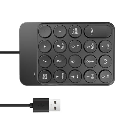 Corded Number Pad Numeric Keypad 19 Keys USB Numpad Portable Financial Accounting Keyboard for Laptop/Computer/Notebook Numeric Keypad