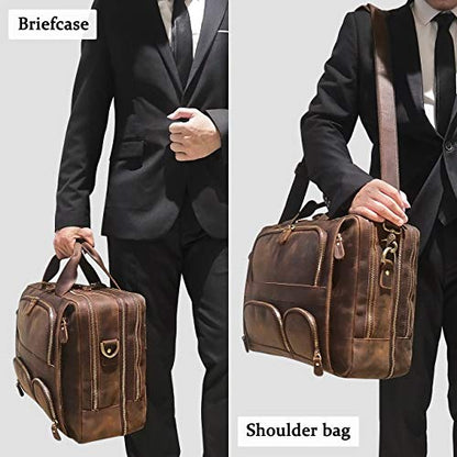 Augus Business Travel Briefcase Genuine Leather Duffel Bags for Men Laptop Bag fits 15.6 inches Laptop - color: Coffee-2