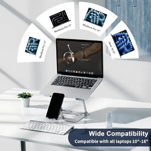 Alloy Steel Laptop Stand, Ergonomic Computer Stand, Desktop Laptop Riser, Compatible with MacBook Air/Pro, Dell, HP, Lenovo and Other 10-18 Inches Laptops, Silver