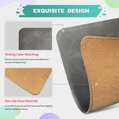 Leather Mouse Pad with Stitched Edge Micro-Fiber Base with Non-Slip Waterproof，Mouse Pad for Computers，Laptop, 8x11Inch (Gray) - color: Gray, size: 8L x 11W inches