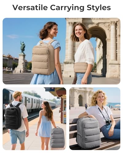 BAGSMART 35L Travel Backpack for Women, 17.3" Carry-On Personal Item | Flight Approved, 180° Opening, Wet/Dry Pocket, Free Crossbody Bag, Shoe Compartment, Luggage Sleeve, Water Resistant - color: Coffee
