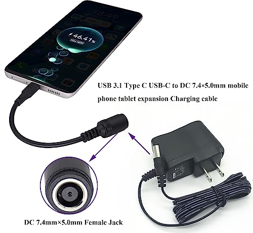 USB Type C Male External to DC 7.4mmx5.0mm Female Internal Connector Quick 5A Charging Power Supply Suitable for Mobile Phones,Tablets,laptops Power Sockets(17cm/6.7inch-2Pack)