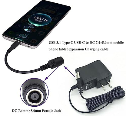 USB Type C Male External to DC 7.4mmx5.0mm Female Internal Connector Quick 5A Charging Power Supply Suitable for Mobile Phones,Tablets,laptops Power Sockets(17cm/6.7inch-2Pack)