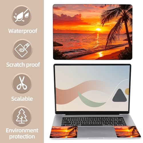 Universal Laptop Skin Sticker for 12/13/14/15.6 Inch Laptops, Reusable Vinyl Laptop Decal Cover, Waterproof Scratch Resistant Notebook Skin with 2 Wrist Pads,Seaside Sunset - color: Seaside Sunset