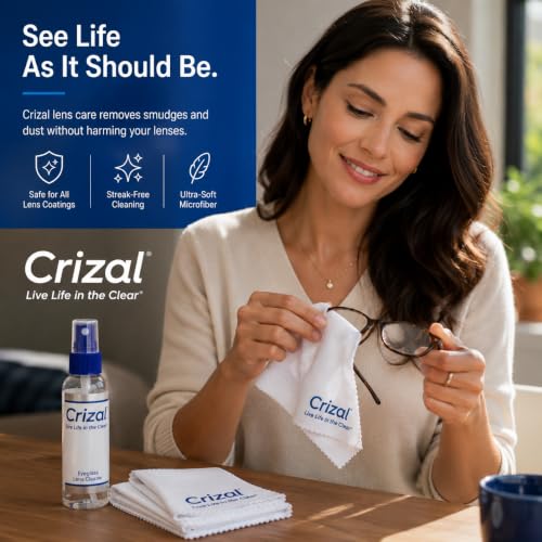Crizal® Premium Eyeglass Cleaner Kit | Lens Cleaning Solution & Microfiber Cloth | Designed & Tested by Crizal® | Safe for Advanced AR-Coated & Premium Lenses | 2 oz - color: 1 Spray & 1 Cloth