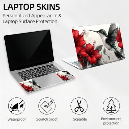 Hummingbird Red Floral Universal Laptop Skin Sticker 3PCS, Protective Decal Trim-to-Fit 11.6" 13.3" 14" 15.6" Laptop Vinyl Cover, Removable Anti-Scratch Computer Decal Protector - color: Hummingbird Red Floral