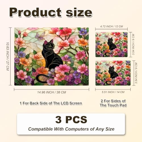 Universal Laptop Skin Sticker Decal 11-15.6 Inches, Black Cat Floral | Reusable Vinyl Sticker for 12.1 13 13.3 14 15.4 Inches Notebook PC, Scratch Resistant Waterproof, Easy to Trim & Apply - color: Black Cat Floral