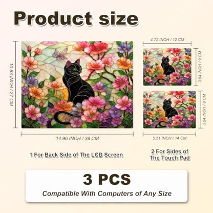 Universal Laptop Skin Sticker Decal 11-15.6 Inches, Black Cat Floral | Reusable Vinyl Sticker for 12.1 13 13.3 14 15.4 Inches Notebook PC, Scratch Resistant Waterproof, Easy to Trim & Apply - color: Black Cat Floral
