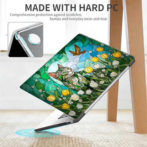 for MacBook Pro 14 Inch Release 2021/2023 Model A2442 A2779 Black Computer Case,Novelty Premium Pattern Hardshell Laptop Case Tulip Meadow Stained Glass Feline - color: Tulip Meadow Stained Glass Feline, size: A2442/A2779(14 inch)-Black