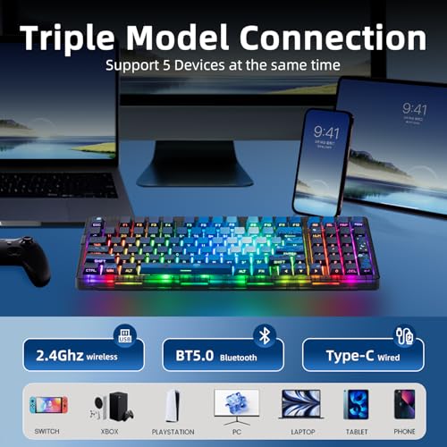 ZORNHER ZH980 Mechanical Keyboard,95% Blue Creamy Keyboard with Number Pad,Hot-Swappable Custom Gaming Keyboard,Shine Through Dye Sublimation PBT Keycaps,Creamy Sounding Linear Switches - color: Sea Moonlight, size: Creamy Switch