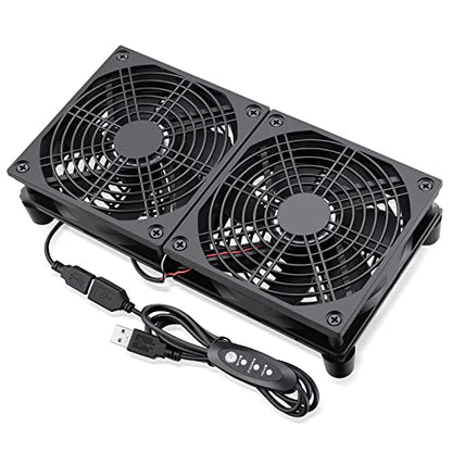 GDSTIME 240mm Router Fan Cooler with L/M/H Speed Control DC 5V USB Powered | Quiet Dual 120mm USB Computer Fan, for Router, Modem, Receiver, DVR, PlayStation, Xbox, Amplifier, Laptop, AV Cabinet Cooling
