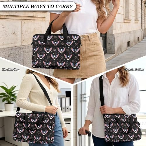 Laptop Sleeve, Laptop Cover with Adjustable Strap Computer Bag Tablet Notebook Sleeves Handbag Messenger Briefcase - color: Eagle and American Flag