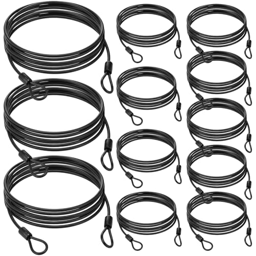 12 Pack Security Cable Luggage Lock with Loops 7 ft 3mm Braided Steel Coated Bike Cable Wire Double Loop Anti Theft Safety for U Lock, Padlock and Disc(Black) - color: Black, size: 7 ft