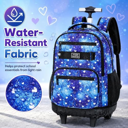3Pcs Rolling Backpack for Girls, 19 Inche Women Roller Bag with Wheels for Adults, Wheeled Bookbag with Lunch Box(Blue) - color: Blue Love
