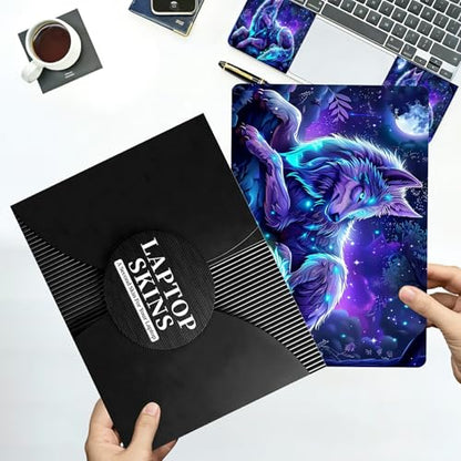 Universal Laptop Skin Sticker with 2 Wrist Pad Decals, 3-Piece Removable Vinyl Laptop Cover, Magic Wolfs Waterproof Anti-Scratch, Easy-Trim Fit for 13.3" 14" 15.6" Laptops - color: Magic Wolf