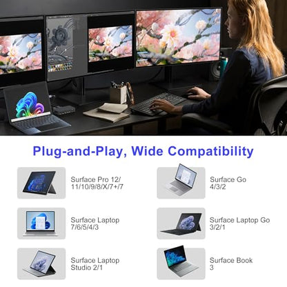 Surface Thunderbolt 4 Docking Station 12-in-1, 120W Fast Charging Surface Pro Dock, Triple Display 4K@60Hz for Surface Pro 12/11/10/9/8/7/7+, Surface Laptop/Go/Book, Gigabit Ethernet SD/TF Card Reader