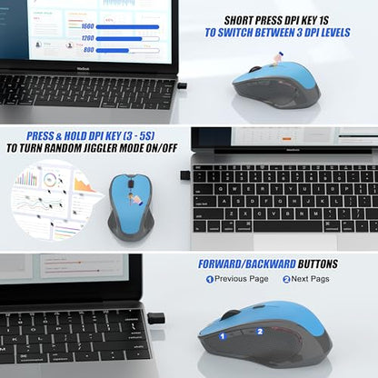 Wireless Bluetooth Mouse for iPad Pro MacBook, Ergonomic Rechargeable Mice with Jiggler Mode, 2-Mode Bluetooth 5.2/3.0 & 2.4G USB-A/USB-C Receiver, Silent Optical Mouse for Mac PC Laptop, Blue - color: Bluetooth Wireless Mouse (Blue)