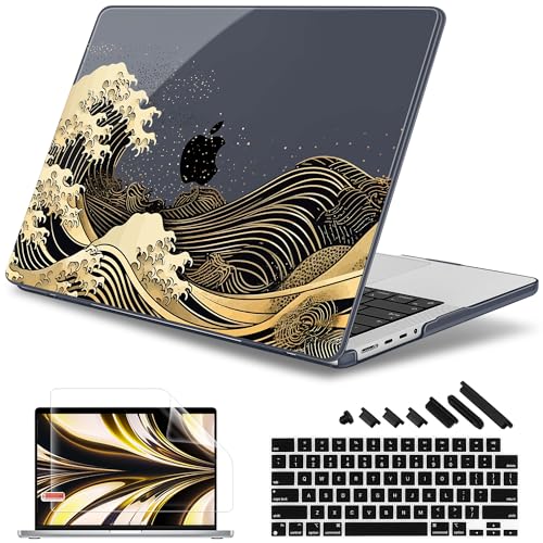 May Chen for 2026 MacBook Pro 14-inch M5 M4 M3 M2 M1 Pro/Max Chip, Release 2026 2025-2021, Model A3427 A3426 A3434 A3112 A3401 A3185, Plastic Hard Shell with Keyboard Cover, Black Sea Wave - color: Black Sea Wave