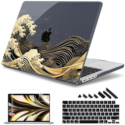 May Chen for 2026 MacBook Pro 14-inch M5 M4 M3 M2 M1 Pro/Max Chip, Release 2026 2025-2021, Model A3427 A3426 A3434 A3112 A3401 A3185, Plastic Hard Shell with Keyboard Cover, Black Sea Wave - color: Black Sea Wave