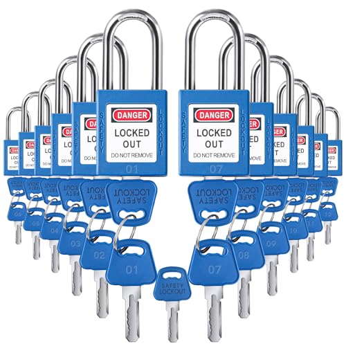 Landhoow 12 Set Lockout Tagout Locks Set, Safety Padlock, Loto Locks Keyed Differently Lock 2 Keys Per Lock Tag Out Padlocks for Electrical Lockout Tag Out Stations and Devices Kits (Blue) - color: Blue