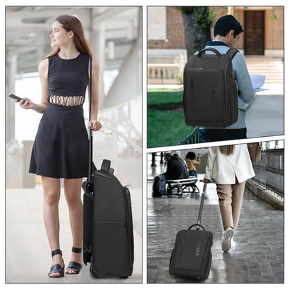 Rolling Backpack Waterproof Commuter Backpack with Wheels for Business, Laptop Compartment for 17.3-Inch Laptop, Wheeled Carry-On Bag for Adults - color: Black-L